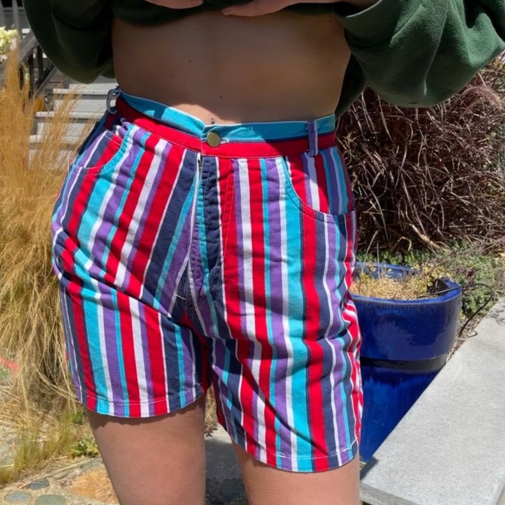 Vintage 9001 high waisted rainbow jean shorts